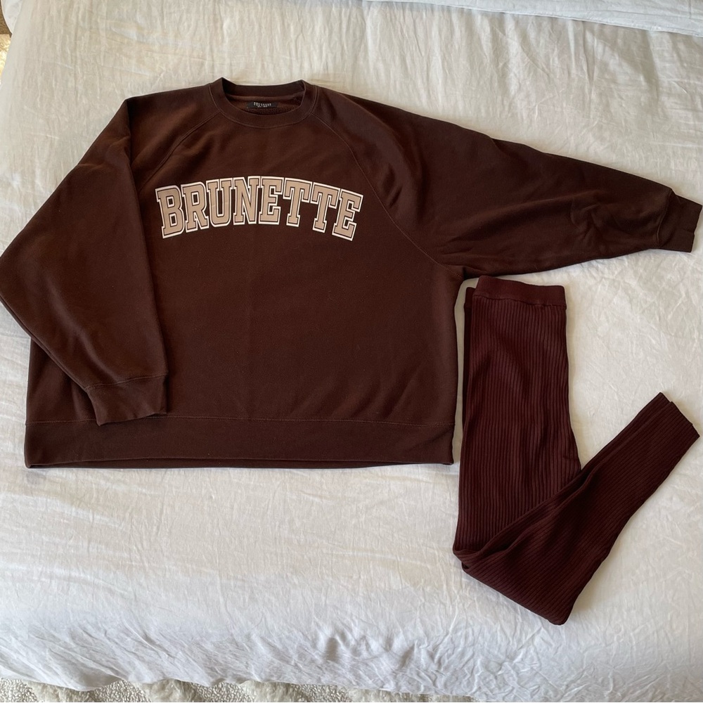 "BRUNETTE" Not Your Boyfriend's Crew Neck Sweatshirt&Ribbed Legging French Press
